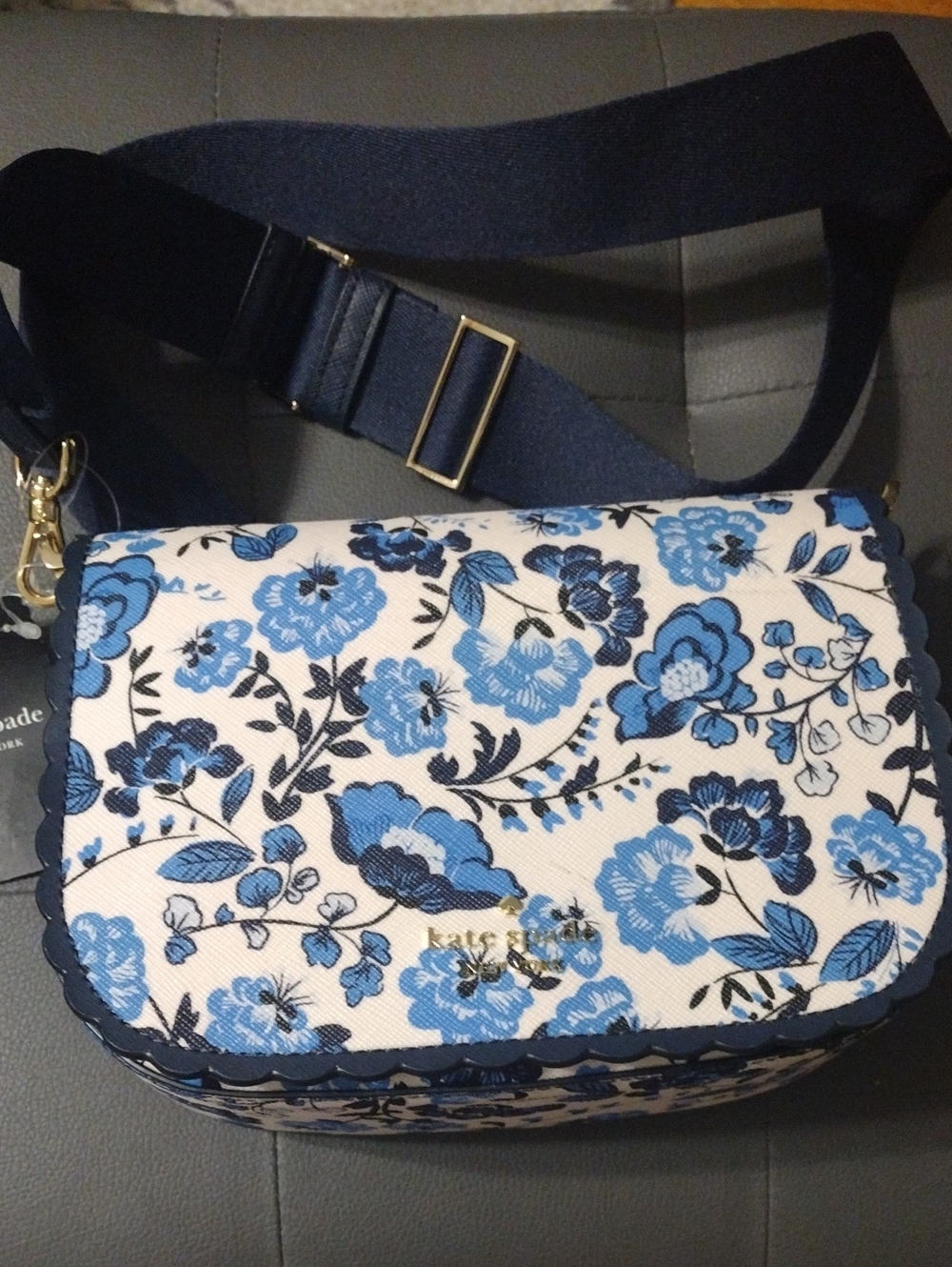 kate spade Blue and White Floral Crossbody with Navy Strap